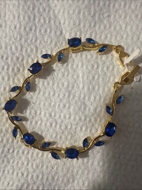 Gold-Tone Bracelet with Deep Blue Crystal Accents